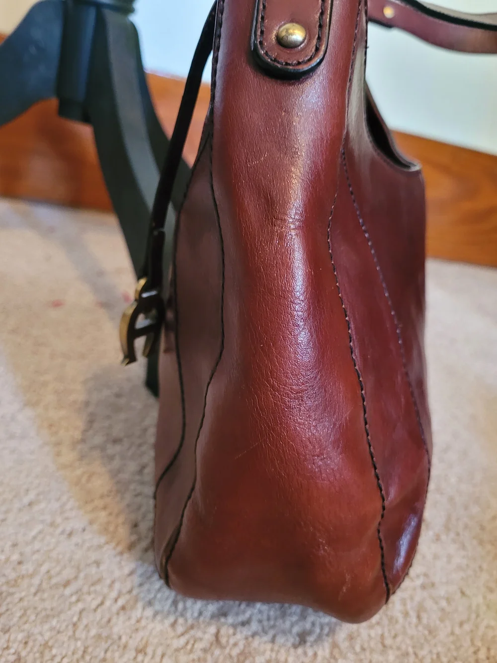 Etienne Aigner 85202 Cognac Leather Hobo with Horseshoe Brass Hardware EUC